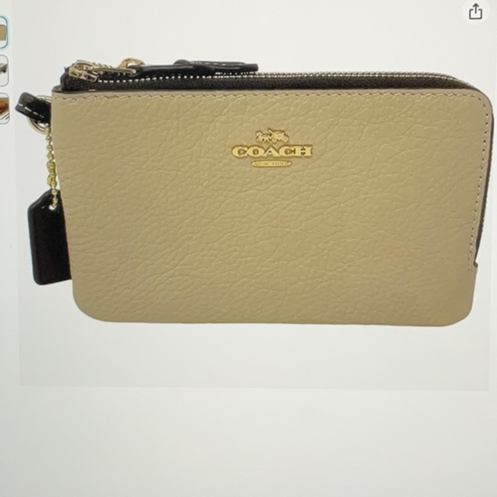 NWT Coach Pebble Leather Colorblock Double Wristlet Ivory Saddle Style No.91622